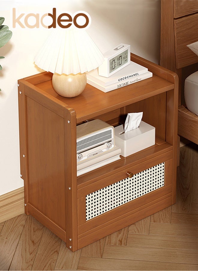 kadeo Nightstand with 1 Rattan Storage Drawers, End Tabl, Small Bed Side Furniture, Wooden Top Mini Dresser Bedside Table for Bedroom, Living Room, Entryway, Dorm - Image 1